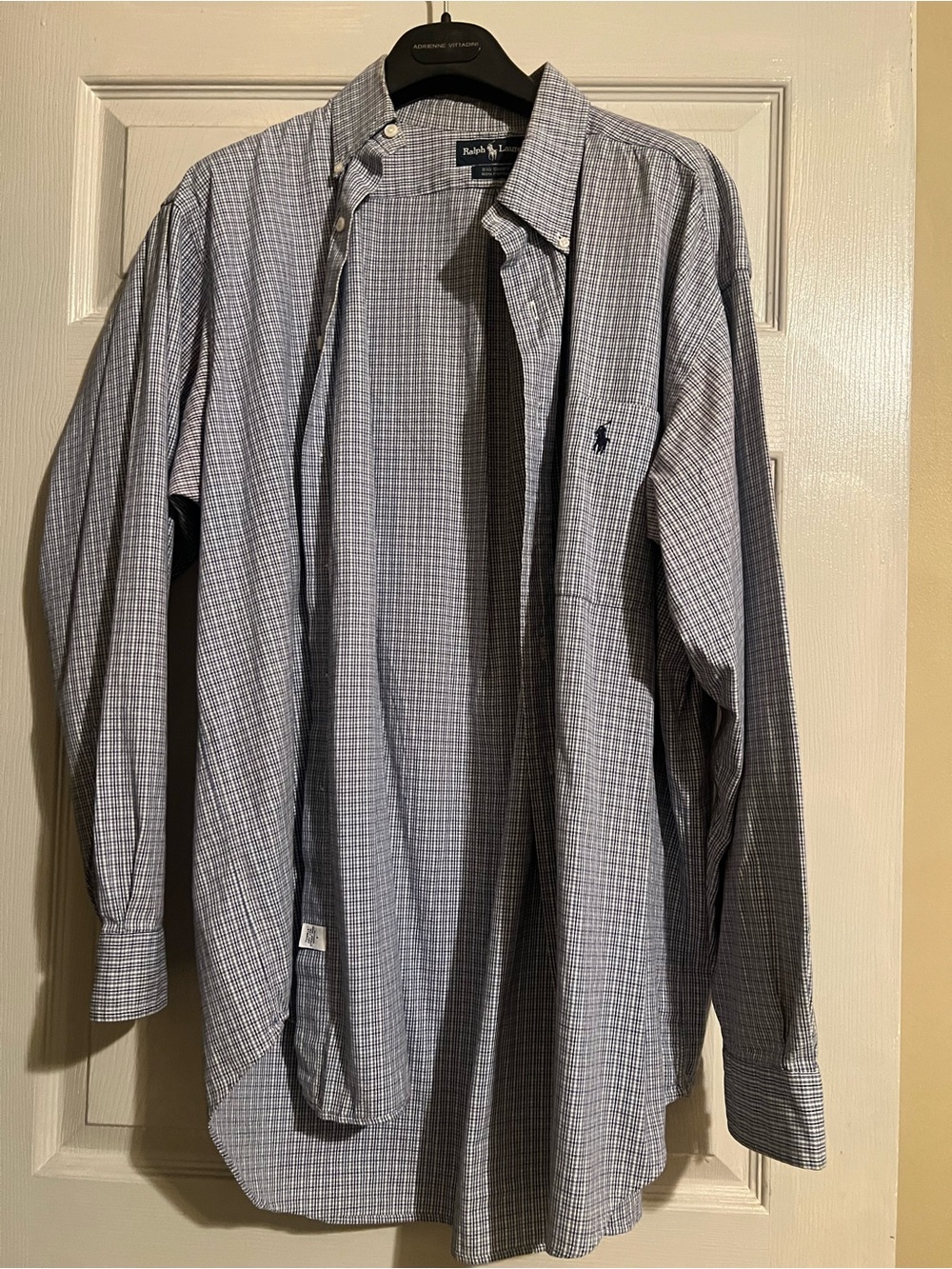 Vintage Ralph Lauren Gray and White Micro-Check Button-Down Shirt